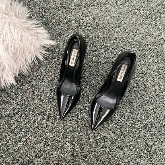 STEVE MADDEN Evelyn Black Patent Leather Pumps Heels Sleek Sexy Chic Shoes Sz 8 - Picture 14 of 16